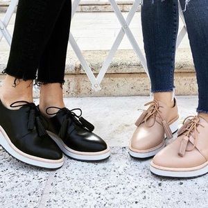 LOEFFLER RANDALL - Beige / Nude callie leather wedge Oxford - 8